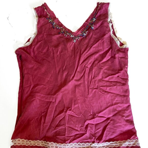 RANGOON Vintage Silk Embroidered Camisole Tank Blouse Size Medium 1/2 Zip - Picture 8 of 11